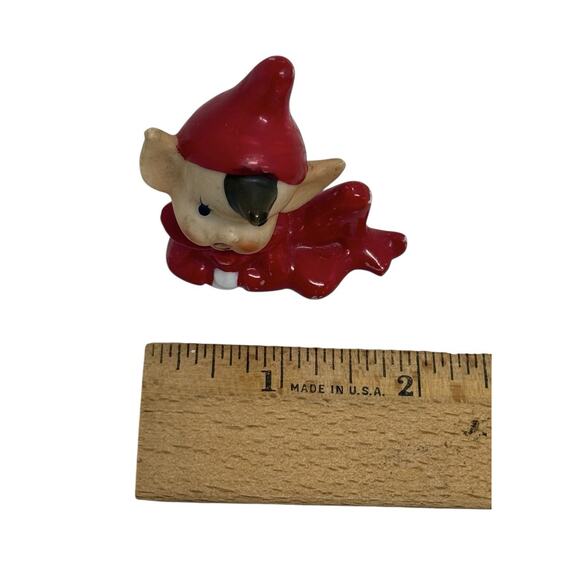 Vintage Red Pixie Elf Pointed Ears Ceramic Figurine Japan Mid Century Christmas - Picture 8 of 10